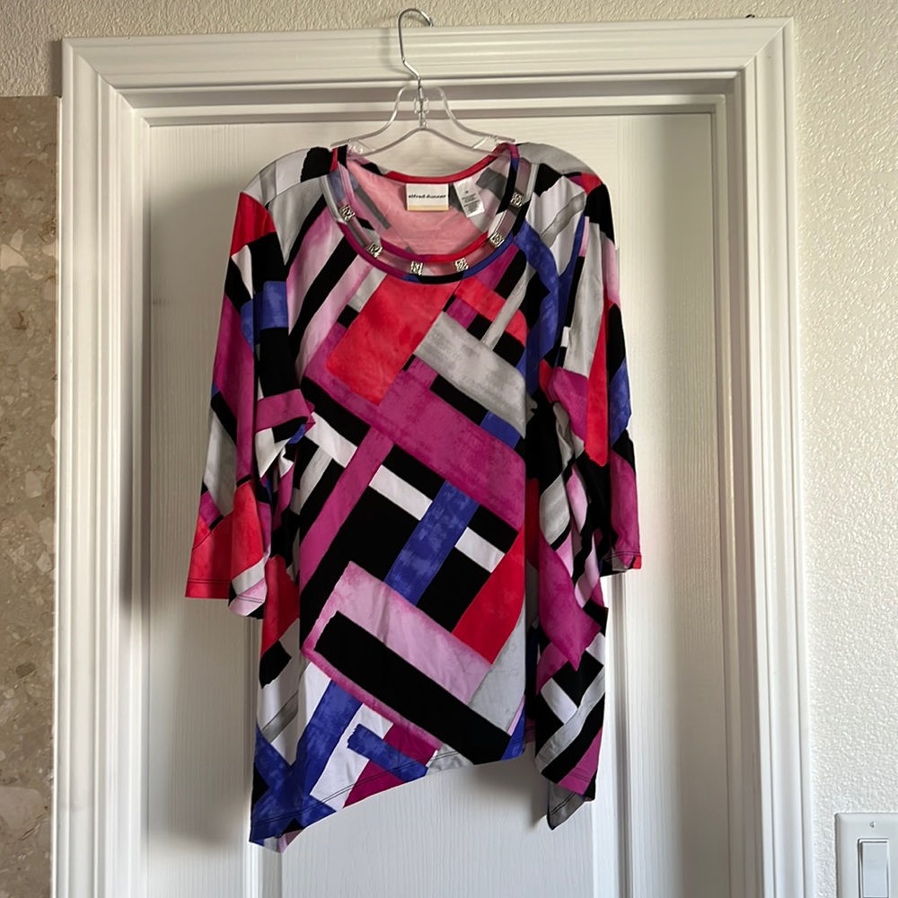 Alfred Dunner Multicolored blouse with decorative neck piece